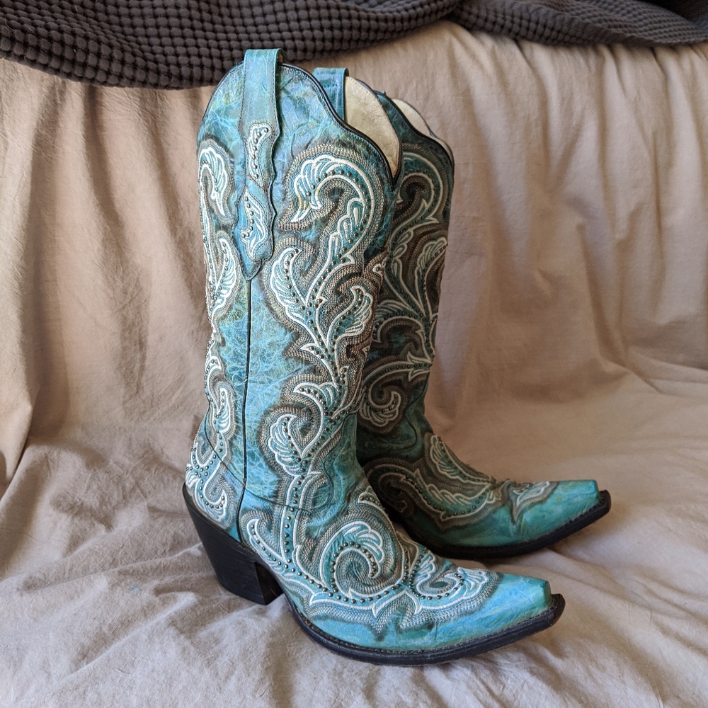 Turquoise Studded Cowboy Boots Corral